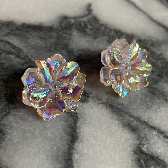 🖤5/$25 925 sterling flower earrings rainbow aurora borealis - Picture 10 of 14